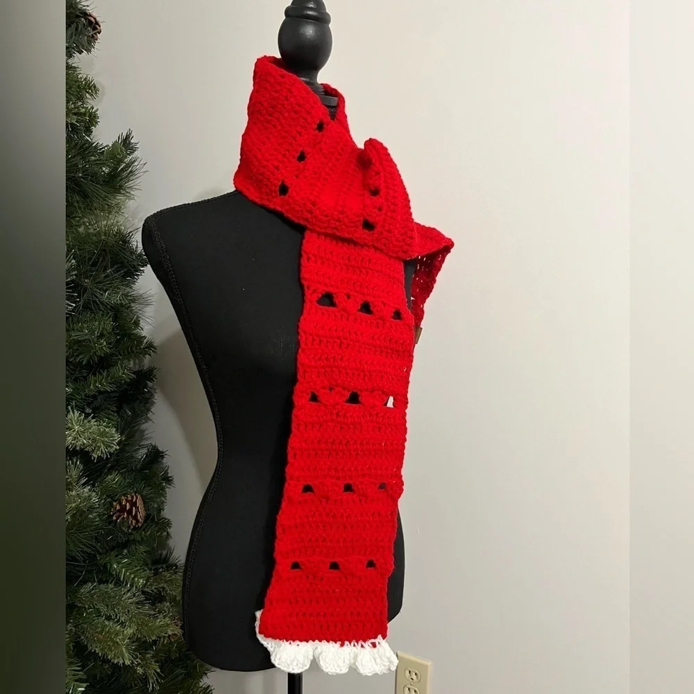 NWT Knana Knots Scarf and Headband Ear Warmers, Red and White Heart design